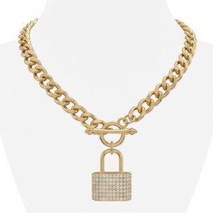 Gold-Tone Chunky Padlock Necklace | Pavé Crystal Pendant
